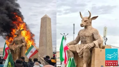 Protesters Set Fire to Statue on Iran Revolution Anniversary